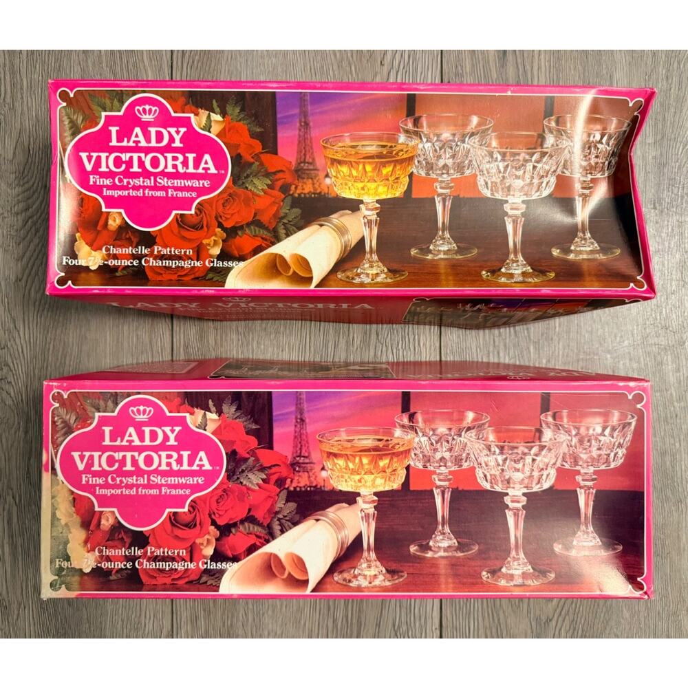 Vintage Set of (8) Lady Victoria Champagne Glasses in Chantelle Pattern